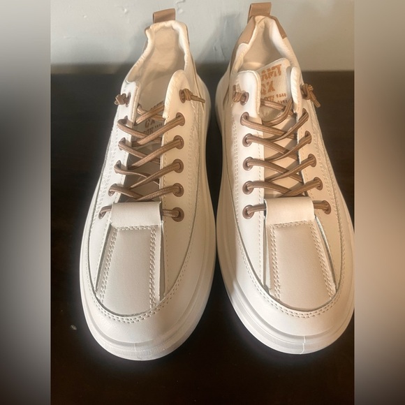 White and Brown Sneakers Soft Flexible Design NWOT - Picture 1 of 4